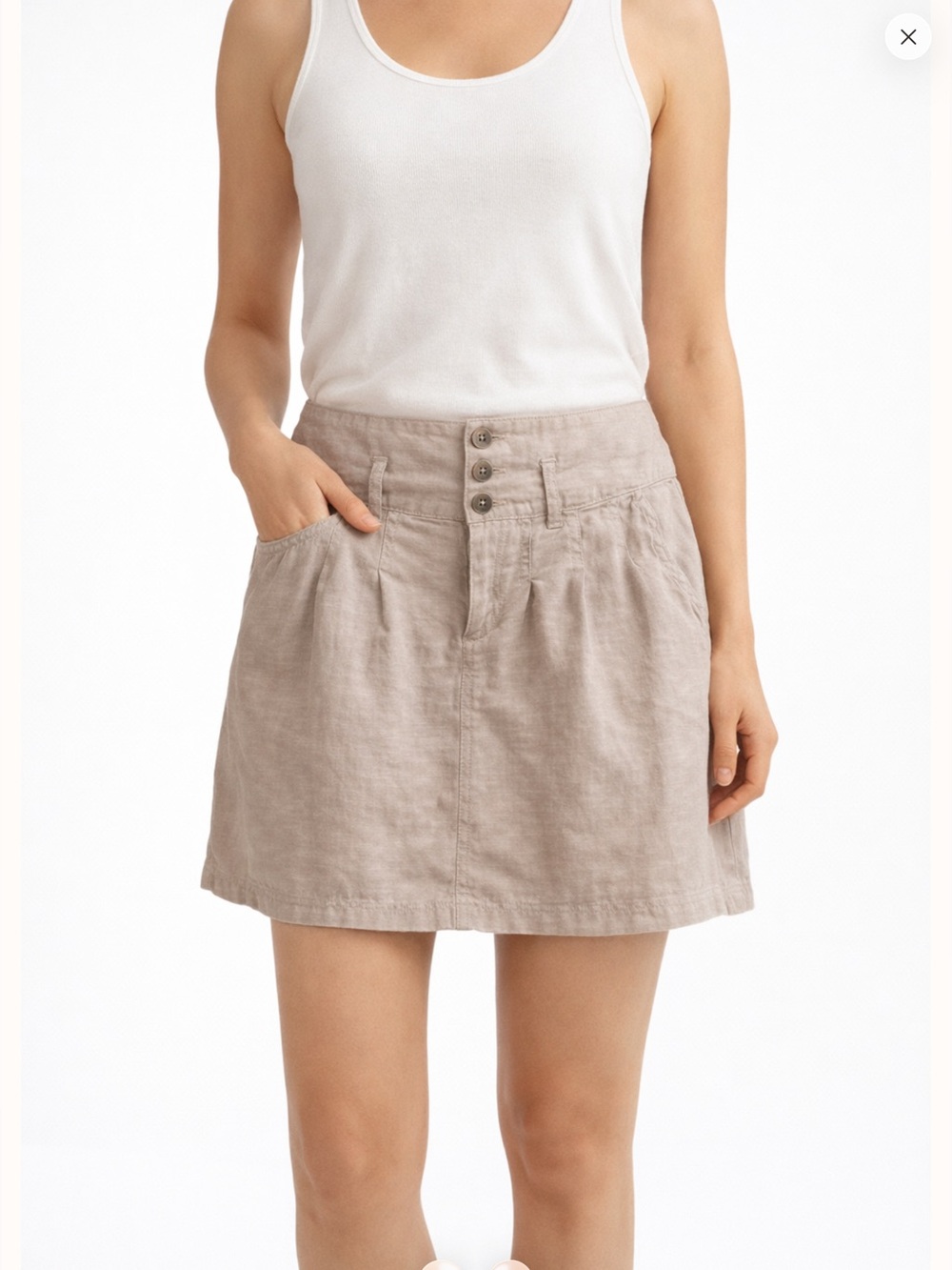 🌿🤎 Royal Robbins Taupe Buttoned Hemp Organic Cotton Mini Skirt Sz 8 Gorpcore EUC